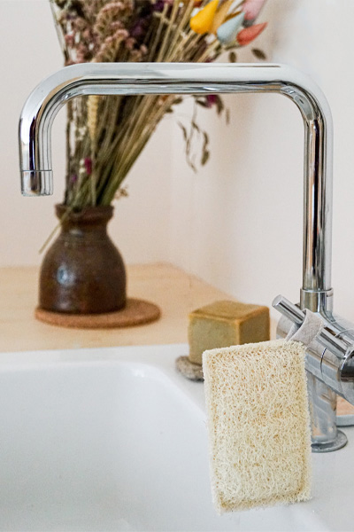 Éponge naturelle Loofah, bain douche nettoyage de la peau ou exfoliant et  lave-vaisselle de cuisine